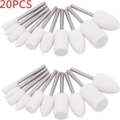 20PCS Polishing Buffing Wheels Wool Felt Mandrel Grinding Bits Grinder Head Rotary Tool Accessories Drill Tools Attachment