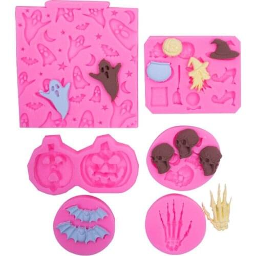Halloween Ghosts Bats Moon Star Silicone Mold Cake Border Cupcake Fondant Cake Candy Clay Chocolate Gumpaste Moulds 1Pcs