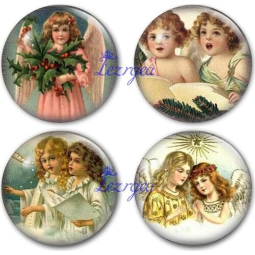 Merry Christmas glass cabochon, Merry child angle wing Round photo glass cabochon demo flat back Making findings
