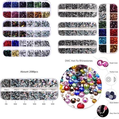 1 Set Box Pack Hotfix Rhinestones Adhesive Flatback Glitter Crystals Strass Beads Fabric Gems Iron on Rhinestones For Clothes