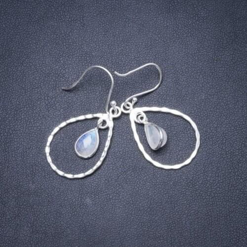 Natural Rainbow Moonstone Handmade Unique 925 Sterling Silver Earrings 1.75" Y1862