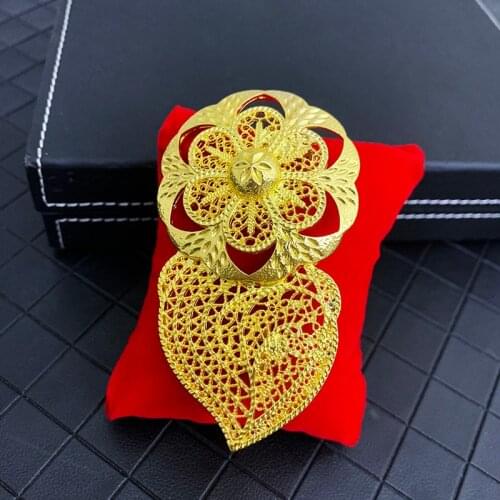 Vintage Algeria Wedding Jewelry Bridal Gold Brooches Gold Plating Hollow Flower Shape Hijab Pins Arabic Women Brooch Pins