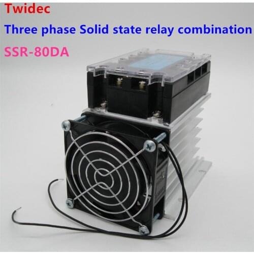 High quality Three Phase Solid State Relay SSR-80DA Relay 3-32VDC to 30-480V AC SSR Relay + Aluminum Heat Sink + electric fan