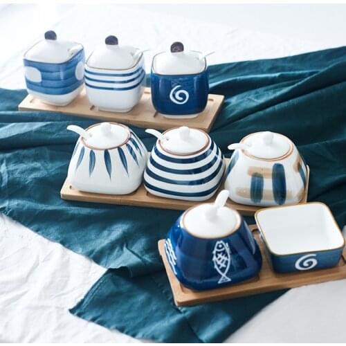 Japanese Ceramic Sauce Seasoning Seasoning Salt Sugar Bowl Spice Pot Chili Oil Pepper Bowl Set Kitchen Storage Box