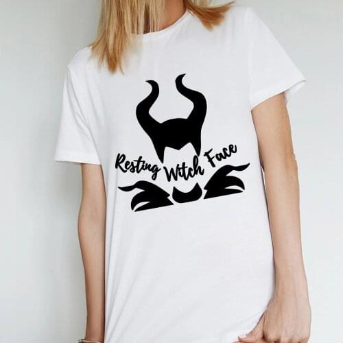 Resting Witch Face Letter Disney Villain Maleficent Women T-shirt Harajuku Girl Short Sleeve Casual Tops Dropship
