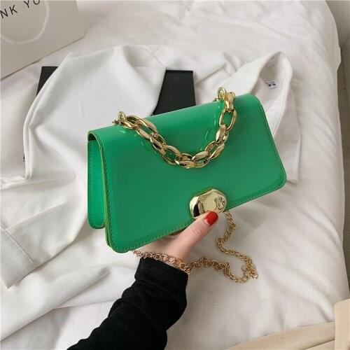 Vintage Chain Womens Small Square Bag 2021 Spring and Summer PU New Version of Foreign Gas One-shoulder Green Bag