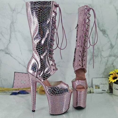 Leecabe Pink UPPER 20CM/8Inch Womens Platform disco party High Heels Shoes Pole Dance boot