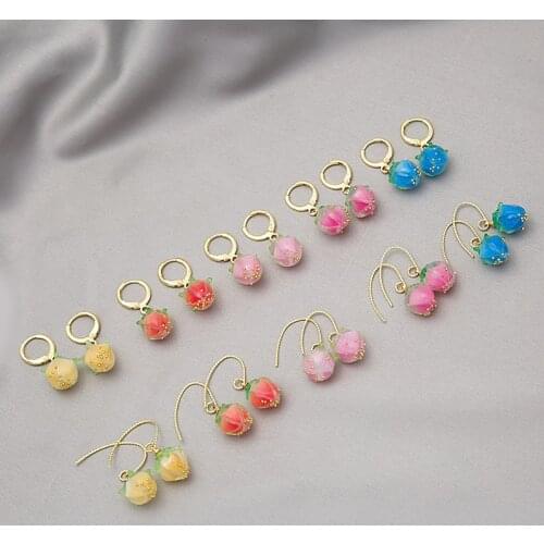 Minar Korean Japan Colorful Peach Hook Earrings for Women Gold Color Alloy Fruit Resin Bud Drop Dangle Earrings Pendientes 2021