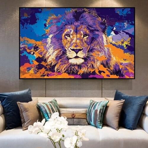 Animal Picturers Colourful Lion Canvas Painting Wall Art Nordic Style Prints and Poster Pictures Modern Living Room Home Decor