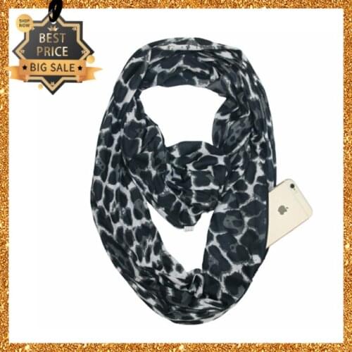 Winter Neck Scarves For Ladies Women Scarf Protection Leopard Pattern With Zipper Pocket
