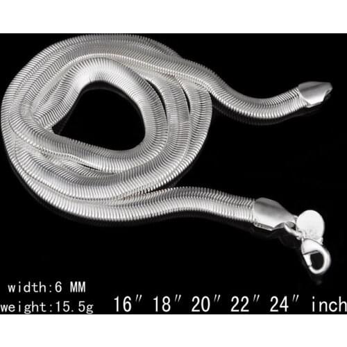 Silver Plated Copper Metal Width 6mm Flat Snake Chains Necklaces 16-24inches For Jewelry
