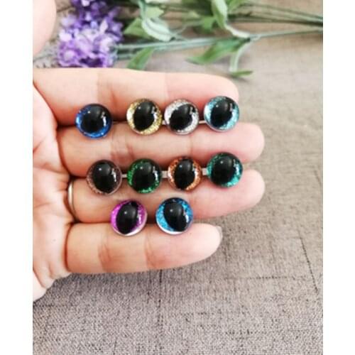 100pcs/lot--12mm plastic clear safety toy cat eyes + glitter Nonwovens + hard washer for diy plush animal doll findings