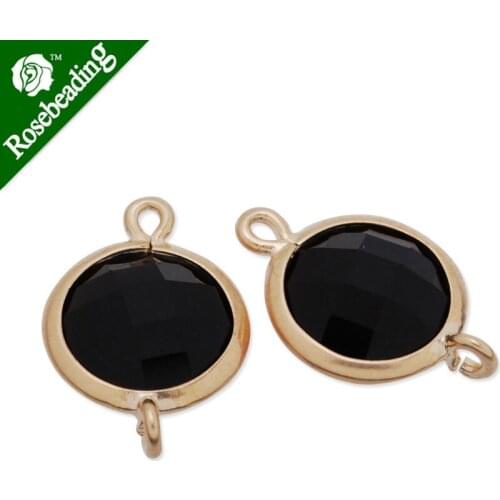 11.5x17mm matt gold plated framed glass,Faceted glass,black,connectors,gemstone bezel,Sold 5pcs/lot-C4135