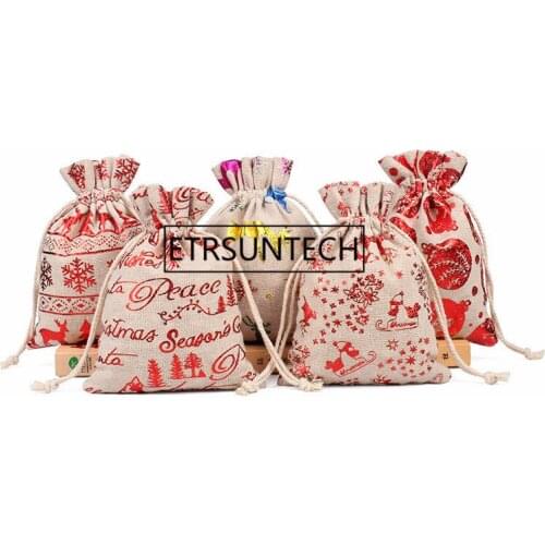 200pcs Linen Cotton Bag Christmas Jewelry Packaging Bags With Drawstring Gift Bag Wedding Party Gift Wrap