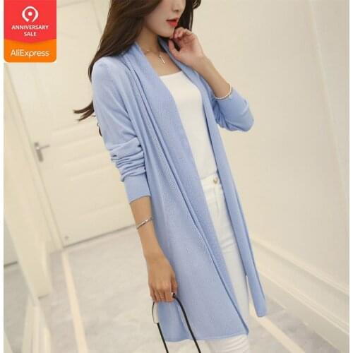 2019 Spring Summer Air Conditioning Shirt Womens Medium-long Long-sleeve Loose Sweater Female Cardigan Thin Outerwear Oh100