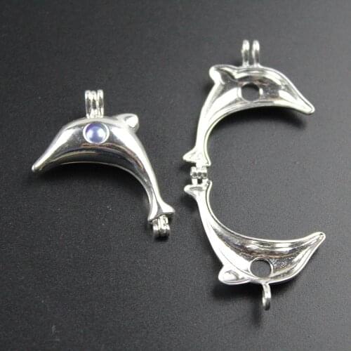 35*25mm,Dolphin Design Essential Oil Diffuser Cage Pendant,Aromatherapy Locket Necklace Volcanic Setting Lava Stone Jewelry,HM