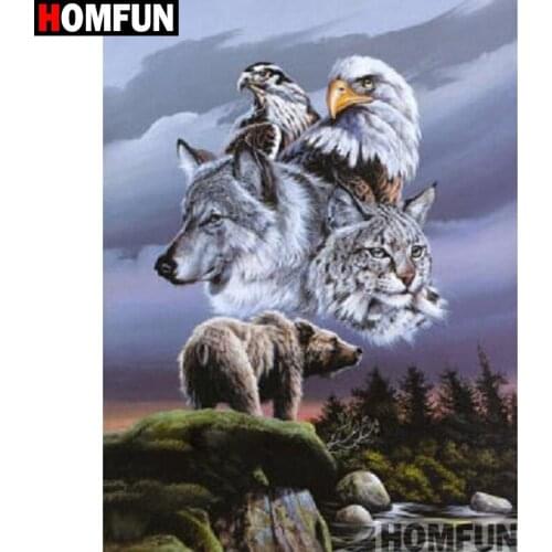 HOMFUN Full Square/Round Drill 5D DIY Diamond Painting "Wolf bear" 3D Embroidery Cross Stitch 5D Home Decor A13144