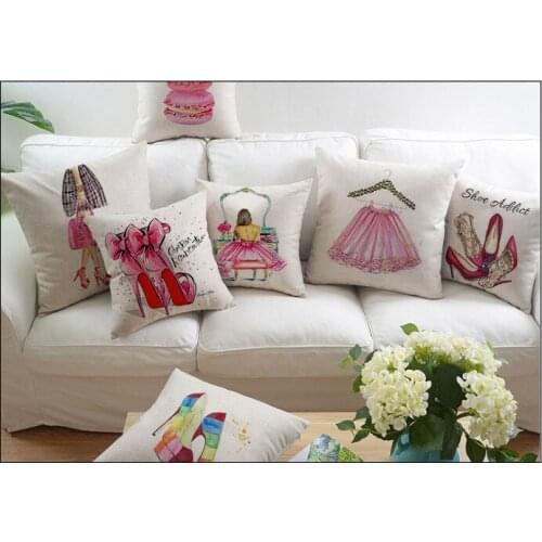 Free shipping/pink fashion illustrator cotton pillowcase high heel cushion for leaning on is 43 * 43 no core