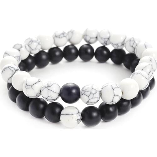 2Pcs/Set Couples Bracelet Natural Stone White and Black Yin Yang Beaded Bracelets for Men Women Best Friend Hot