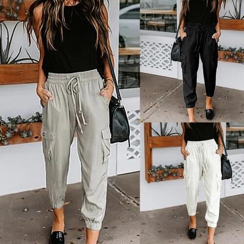 Womens Casual Pants Mid Rise Wide Leg High Waist Pants Solid Color Pants Loose Harajuku Joggers Trousers Outdoor Streetwear