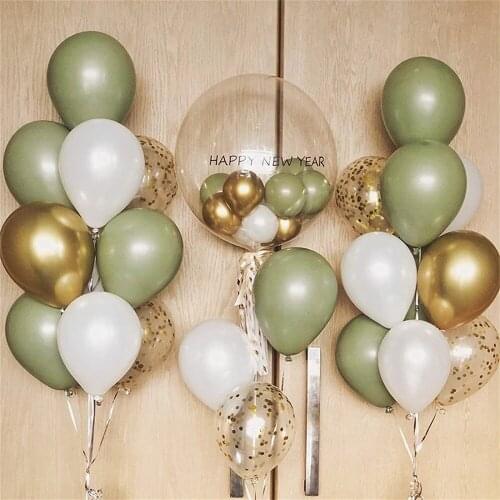 1Set Eucalyptus Pearl White Gold Confetti Balloons Wedding Baby Shower Olive Green Birthday Party Decoration Supplies