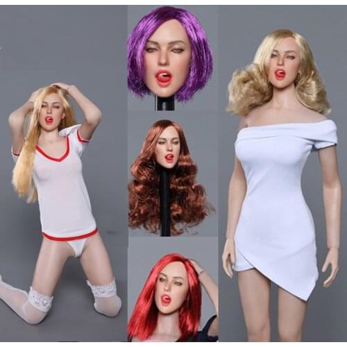 GC021 Collectible 1/6 Scale Sexy Female European Beauty Head Sculpt Carving with Tongue for 12'' Pale Color Seamless Body