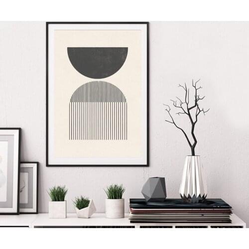 Geometric Shapes & Neutral Colors Canvas Painting Mid century Style Woodblock Posters Print Wall Picture Home Decor Unframed