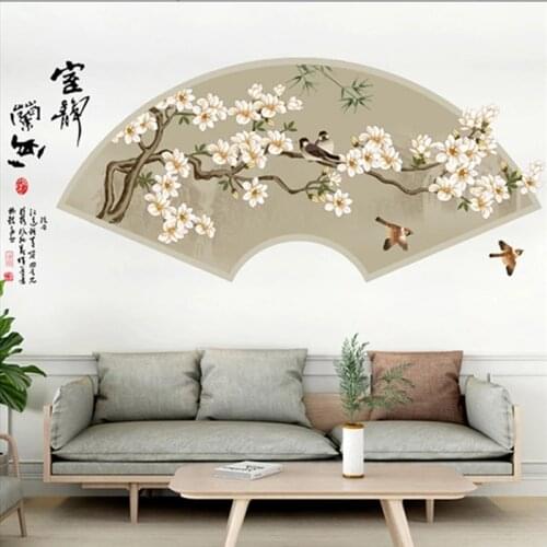 Chinese Style Wall Stickers Flowers Bird Home Decor Sofa TV Backdrop Decals Bedroom Living Room Wallpaper Murals