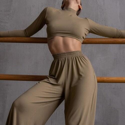 Simple Sexy Yoga 2Pcs Set Women Sport Outfit Solid Casual Suit Long Sleeve Skinny Crop Top+Wide Leg Pants Sweatpants Tracksuit