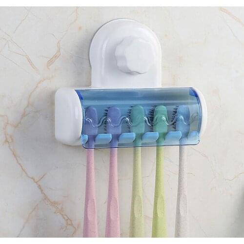Free Punch Creative Strong Sucker Toothbrush Shelf Holder Batheroom Organizer Wall-mounted Five Toothbrushes Batheroom Accessory