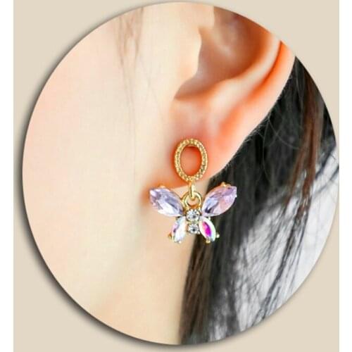 Women earrings fashion zircon butterfly dangle color earrings for women animal sweet ctystal drop earrings for girls jewelry Hot