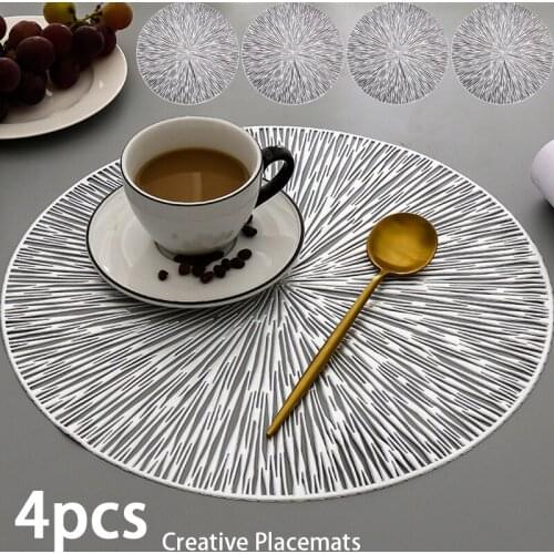 4PCS Round Placemats Restaurant Hollow Meal Mat Anti-hot Dining Table Decoration Line Mat Steak Plate Pad