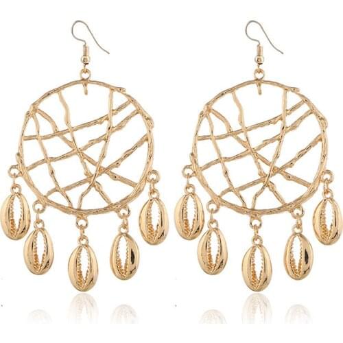 Round Vintage earrings for women statement earrings geometric golden color metal pendant earrings 2019 trend fashion jewelry