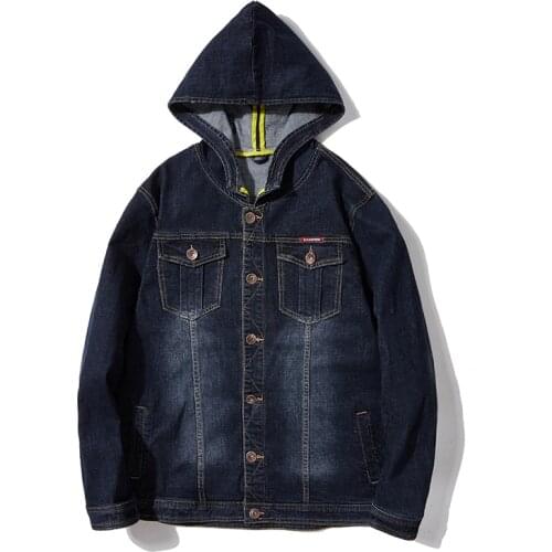 Spring Autumn New Men Hooded Denim Jacket Fashion Solid Color Hip-hop Motorcycle Slim Casual Male Jeans Coat Plus Size 6xl 7xl