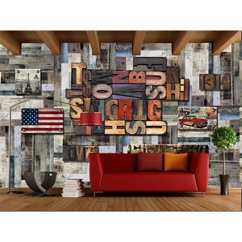 Custom photo mural 3d Modern wallpaper Retro wood grain plank letters tv background living room wallpaper for walls 3 d