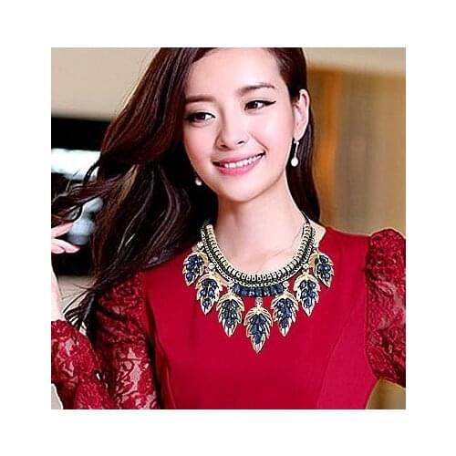 New Arrival Charming pearl Fake Collar necklace Handmade Fahion blue exaggerated bib statement necklace wedding accessaries set