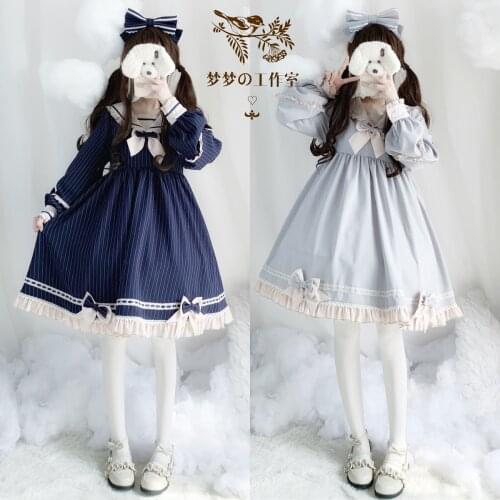 Original Design Genuine Moon Sailor Lolita Light Lolita Daily Sailor Collar Op Soft Girl Autumn and Winter Dress