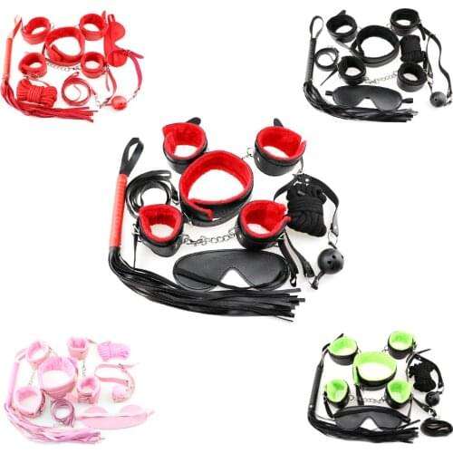 SM Sexy Erotic Suit Adult Sex Toys Goods Leather Handcuff Bondage Kit Suit Ball Whip Kit Bondage Set Couple for Fun Games