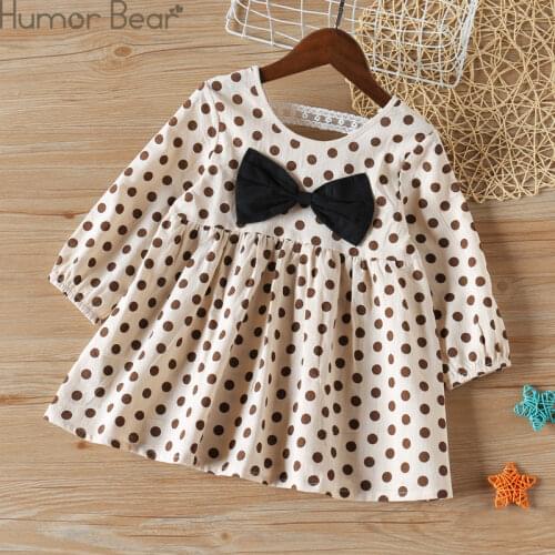 Humor Bear Autumn Children Clothes Japanese Cotton Linen Baby Girls Princess Dress Striped Ruffles Sleeve Kids Casual Dress