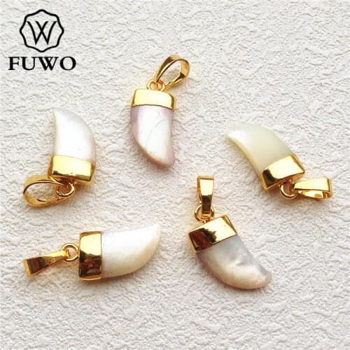 FUWO Fashion Mother of Pearl Pendant With 24K Gold Cap Filled Carved Raw Freshwater Pearl Shell Jewelry Supplies Wholesale PD537