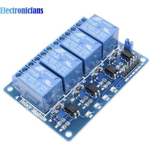 DC 12V 4 Channel Relay Module Optocoupler For Arduino ARM AVR DSP PIC MSP AC 250V 10A DC 30V Low Level Signal MCU PLC Control
