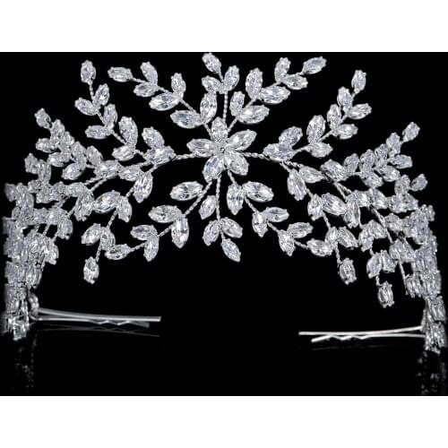 Luxury Silver Color Full Crystal Tiaras Headbands Bride Crown Wedding Women Hair Accessories Jewelry Headpiece Soft Barrettes