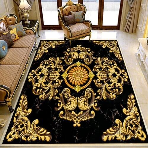 Custom PVC Self-Adhesive Floor Wallpaper 3D Black Marble Golden Carving Mural Living Room Hotel Luxury 3D Floor Tiles Wallpapers