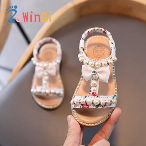 Size 21-30 Sandals for Girls Pearl Sandals Soft Bottom Princess Sandals Kids Sandalias 2021 Summer New Baby Children Shoes