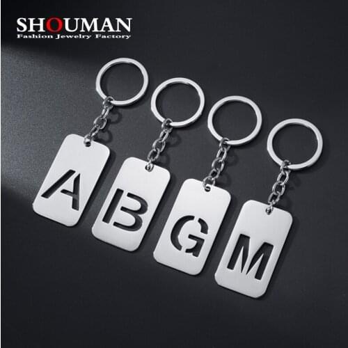 SHOUMAN Initial Letter A-Z 26 Letters KeyChain 316L Stainless Steel High Polished Custom Engrave Name Date Women Men Gift