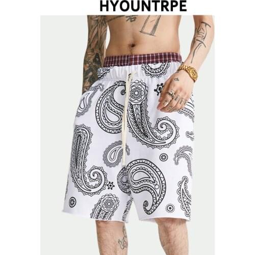 Fashion Hip Hop Men Drawstring Sweatpants Unisex Harajuku Paisley Printed Elastic Waist Loose Sports Shorts Casual Mens Shorts