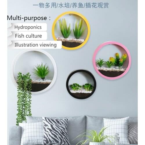 Modern Round Iron Wall Vase Container Home Room Hanging Basket Flower Pot Wall Decor Succulent Plant Planter Garden Vase