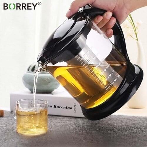 BORREY Large Capacity Glass Kettle Heat-Resistant Juice Pot Water Pitcher Tea Pot Flower Tea Cup Set Puer Teaware With Handle
