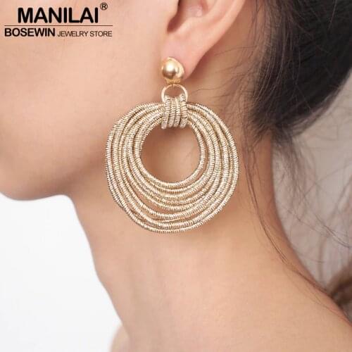 MANILAI Vintage Metal Round Multilayer Dangle Earrings Women Fashion Bohemian Circular Statement Big Earrings Party Jewelry