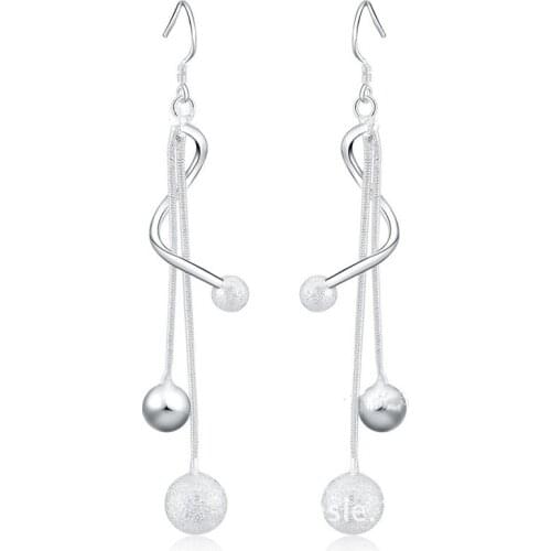 925 sterling silver goddess temperament two-line sand light beads bright beads 3 beads earrings party wedding ladies gifts